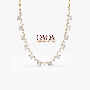 Collar de tenis con diamantes cultivados en laboratorio de corte esmeralda para mujer, collar con estaciones de diamantes alternadas, cadena de diamantes de lujo minimalista - Product Image 3