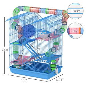 Cage à hamster à 5 niveaux de 18,5 pouces avec tubes et tunnels, cage pour petits animaux pour gerbilles et rats, avec bouteille d'eau, gamelle et roue d'exercice - Product Image 2