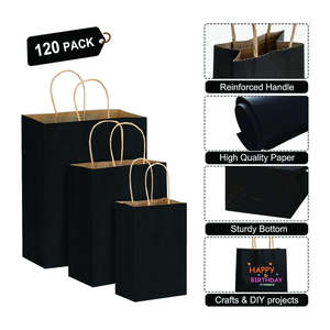 Sacs en papier kraft personnalisés avec logo, pour cadeaux, épicerie, restaurants, sacs à emporter recyclables noirs et bruns, emballages alimentaires avec poignée - Product Image 6