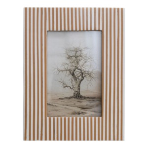 Striped Wooden Photo <b>Frame</b> Rectangle Brown <b>White</b> Pattern Art Display - Product Image 1