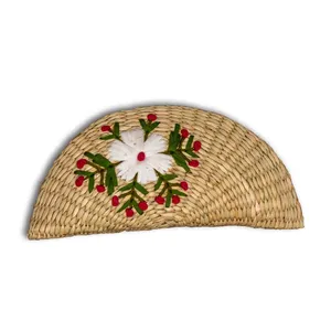 Bolso de Mano de Yute Bordado a Mano para Mujer, Ecológico, con Correa de Cadena Dorada en Forma de Media Luna, Diseño Floral, de Gran Capacidad, Suave, para la Noche - Product Image 4