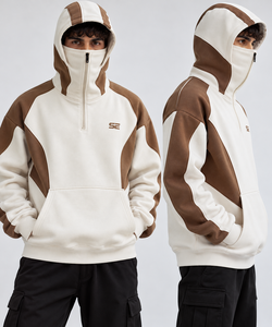 Cagoule d'hiver pour homme en coton épais 100 % avec poches, empiècements contrastants, écologique, streetwear urbain de luxe - Product Image 2