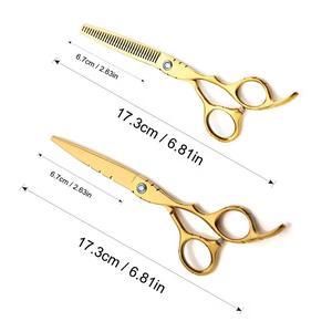Gold <b>Thinning</b> Scissors Set Stainless Steel Right Handed Long Handle Hair Salon Tools Blunt Tip Professional Grade - Product Image 3
