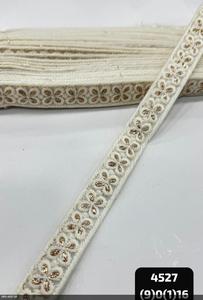 Ribete de encaje de hilo de algodón o mezcla de yute, 100% poliéster, 3 cm de ancho, rollo de 9 metros para ropa étnica, bolsos, zapatos y textiles para el hogar. - Product Image 2