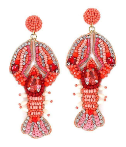 Earrings Felt Back Multi Beaded <b>Lobster</b> Dangle Earrings Red From India Handmade Earring design by MD HANDICRAFTS - Product Image 3