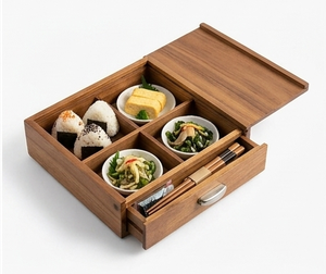 Plateau de service rectangulaire en bois pour sushis, présentoir alimentaire avec tiroir à baguettes, multifonctionnel pour cuisine, maison, restaurant, fête - Product Image 2