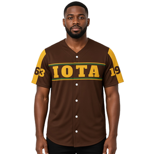 Maillot de baseball pour homme Iota Phi Theta marron doré, 1963, avec lettres grecques, boutons sur le devant, manches courtes, pour fraternité, confrérie, équipe sportive - Product Image 1