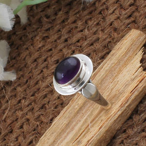 Bague vintage en argent sterling 925 avec cabochon d'améthyste, pierre ovale violet foncé, style romantique, bijoux antiques pour femmes - Product Image 3