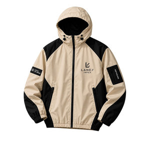 Custom Beige Black Hooded Windbreaker <b>Jacket</b> Lightweight Waterproof Outdoor <b>Jacket</b> <b>Men</b> Sports Running Hiking Windbreaker Coat - Product Image 2