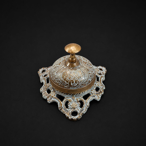 Antique Gold Floral <b>Brass</b> Reception <b>Bell</b> Ornate Push Call <b>Bell</b> Decorative Hotel Service <b>Bell</b> Vintage Restaurant Counter Desk - Product Image 1
