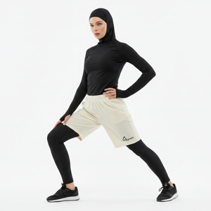 ชุดออกกำลังกายสำหรับสตรีมุสลิมแบบสุภาพ 2 in 1 กางเกงขาสั้นผสมสแปนเด็กซ์/โพลีเอสเตอร์ ระบายอากาศ แห้งเร็ว UPF50+ ไซส์ใหญ่ สไตล์ฮิญาบ สำหรับออกกำลังกาย - Product Image 1