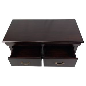 Antique style solid mahogany wood coffee table features two <b>drawers</b> with brass pull handles and distinctive <b>bracket</b> feet - Product Image 4