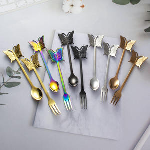 Ensemble de cuillères et fourchettes en acier inoxydable doré motif papillon, collection de couverts de table haut de gamme pour café, vente en gros - Product Image 3