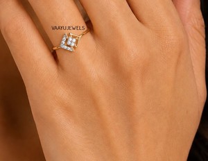 Anillo de diamantes redondos de oro para mujer, joyería minimalista de compromiso, diamantes cultivados en laboratorio, en oro de 10K, 14K, 18K, plata 925, 935 - Product Image 4