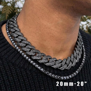 Collier chaîne cubaine unisexe de luxe plaqué or et rhodium noir, serti de diamants taille brillant, style hip-hop rock - Product Image 1