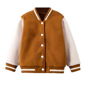 Premium Unisex Brown and <b>White</b> Varsity <b>Jacket</b> With Wool Blend Body Soft Sleeves Snap Button Closure Rib Knit Collar Cuffs - Product Image 2