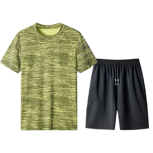 Ensemble chemise et short pour homme, décontracté, été, respirant, polyester/coton, couleur unie, couleurs et impression de logo personnalisées - Product Image 1