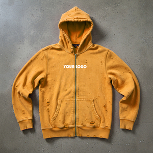 Custom Printed Winter Men's 100% Cotton Heavy Weight Luxury Quality Oversized Streetwear Full Zip Hoodie with Embroidery - Product Image 4