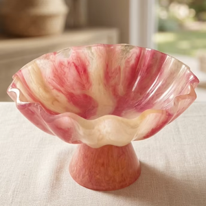 Bol décoratif en résine rose tourbillonnée, le plus beau, avec un design à festons, pour offrir en cadeau, bol à salade en résine époxy multi-usages - Product Image 1
