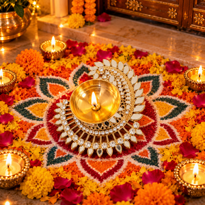 Diya en laiton avec décorations miroir – Élégante lampe décorative artisanale pour Diwali, Pooja, décoration intérieure et cadeaux festifs - Product Image 2
