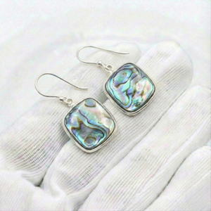 Handmade <b>Solid</b> 925 Sterling <b>Silver</b> Gemstone <b>Earrings</b> Bezel Setting Abalone Shell Square Boho Dangle Drop <b>Earrings</b> For Women - Product Image 1