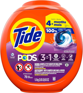 Cápsulas de detergente para ropa Tide PODS 3 en 1, quitamanchas, neutralizador de olores, protector del color, 76 unidades, compatible con HE, aroma Spring Meadow - Product Image 1