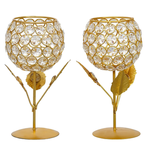 Crystal Rose <b>Brass</b> <b>Candle</b> <b>Holder</b> Set of 2 Decorative <b>Candle</b> Stand with Floral Rose Design for Home Decor Dining Table Wedding - Product Image 1