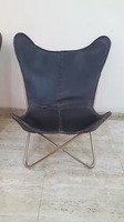 Fauteuil papillon en cuir avec pieds en métal, pliable, moderne, pour salon
