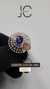 Anillos Elegantes de Oro Rosa para Mujer con Diamantes Cultivados en Laboratorio de 0.99ct y 2.60ct, Piedra Lateral Azul, Chapado en Rodio, Estilo Moderno y Elegante - Product Image 2