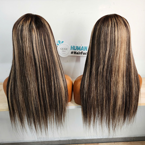 Wholesale Price Bone Straight 5x5 Closure Transparent <b>Lace</b> <b>Wig</b> in Highlight Double Drawn Virgin Hair Vietnam Medium Cap <b>Wigs</b> - Product Image 4