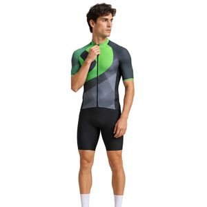 Maillot de Ciclismo de Manga Corta para Hombre, Verde Gris Geométrico, con Cierre Completo, de Alto Rendimiento para Bicicleta de Carretera - Product Image 4
