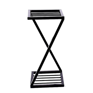 Support métallique à 2 niveaux avec étagères à lattes, en fer noir, pour plantes, organisateur décoratif pour la maison, le balcon et le salon - Product Image 4