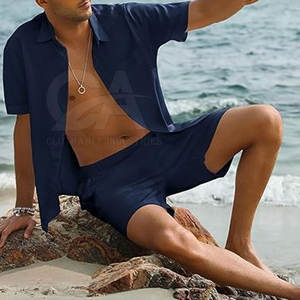 Conjunto de Camisa y Pantalones Cortos Hawaianos con Estampado Tropical para Hombre, Atuendo de Verano para Vacaciones, Camisa y Pantalones Cortos de Playa de Algodón Transpirable para Hombre - Product Image 4