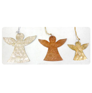 Adornos Colgantes de Ángeles Metálicos Texturizados en Plata, Oro y Cobre con Cuerdas para Decoración Navideña y de Eventos - Product Image 4