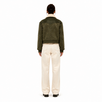 Blouson Bomber Femme en Daim de Buffle Lourd, Coupe Boxy Courte, Col Fourrure, Doublure Polyester, OEM