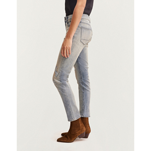 Jeans de mezclilla ajustados de cintura alta para mujer, estilo casual, con efecto desgastado, de algodón, hasta el tobillo, con logo sexy en la cintura - Product Image 2