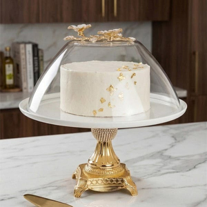 Supports à gâteaux en métal design avec couvercle en verre, qualité supérieure, présentoir rond pour desserts, fournitures pour gâteaux de mariage et d'anniversaire à domicile - Product Image 5