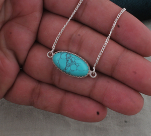 SHREE JAIPUR SILVER Vintage Unisexe/Femme, Argent Sterling 925, Pierre précieuse Turquoise naturelle, ovale horizontale, style Est-Ouest, dentelée - Product Image 3