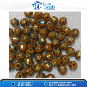 Perles en verre orange de haute qualité, perles rondes à rayures bleues dorées métalliques pour la création de bijoux de mode, accessoires de bricolage - Product Image 2