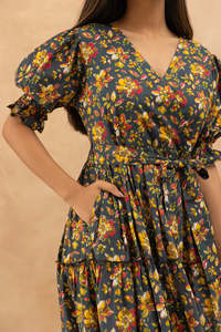 Womens Green Floral Print <b>Maxi</b> <b>Dress</b> With Puff Sleeves For Women Featuring Lightweight Fabric Modern Style Comfortable Fit - Product Image 6