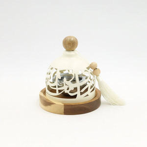 Modern Arabic Calligraphy Metal Incense Burner with Natural Wooden Base Elegant <b>Bakhoor</b> <b>Oud</b> Mabkhara for Ramadan Home Decor - Product Image 1