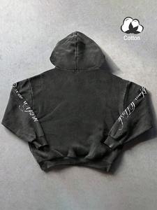 Mens acid wash oversized <b>hoodie</b> casual streetwear gym wear heavy fabric pullover <b>hoodie</b> winter - Product Image 4