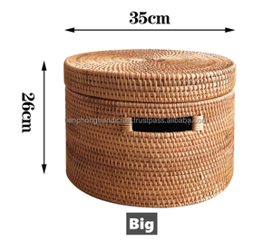 Panier de rangement rond tissé en rotin avec couvercle, produits de haute qualité du fabricant vietnamien - Product Image 6