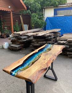 Nature River <b>Epoxy</b> Console <b>Table</b> Rectangle Live Edge Wood Resin Handmade Eco-Friendly Durable Ocean Stream Entryway Hallway - Product Image 2