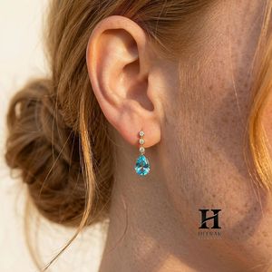 Elegant Pear Cut <b>Blue</b> Gemstone Drop <b>Earrings</b> – 14k Gold with Certified Diamonds – Fine Jewelry Manufacturer - Product Image 3