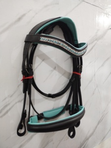 Bridon de course pour chevaux le plus vendu, durable, en cuir équestre avec harnais D.D. et quincaillerie S.S., rembourrage en cuir souple, type haltier. - Product Image 3