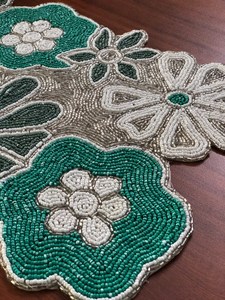B H CRAFTS Manteles Individuales Rectangulares Hechos a Mano con Hojas de Palma y Bordado de Algodón, Camino de Mesa Tejido Verde, Decoración para Comedor - Product Image 2
