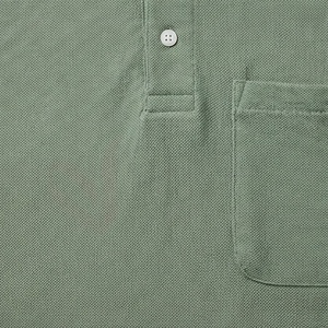 Polo à manches courtes pour homme, vert olive, avec poche, coupe classique, en coton Oxford uni, respirant, tissé - Product Image 5