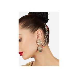 Pendientes de Moda para Mujer, Multicolores, Estilo Kashmiri, Chapados en Oro, Diseño de Flor, Cristal, Imitación de Perla - Product Image 1