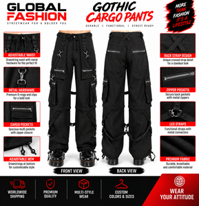Custom High Quality 100% Cotton Gothic Pants Unisex Loose Fit Multi <b>Pocket</b> Alternative Fashion Streetwear <b>Trousers</b> - Product Image 4